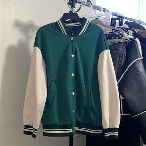 SHEIN Green and White Varsity Jacket